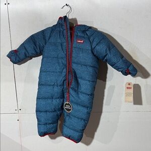 Levi's Denim Blue Puffer Snowsuit with Red Trim